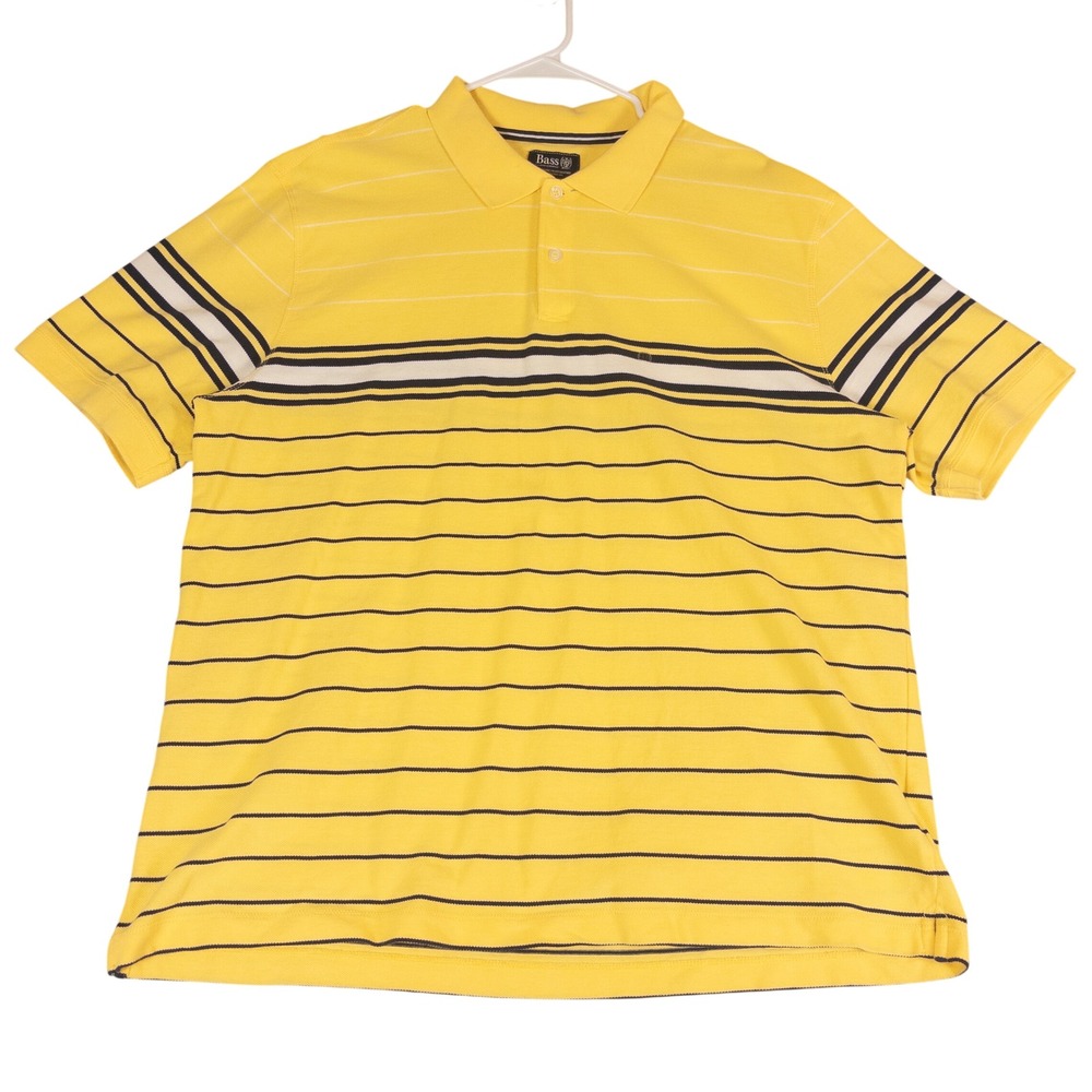 Bass GH Bass and Co Mens XXL Yellow Striped Cotton Pique Short Sleeve Polo Shirt